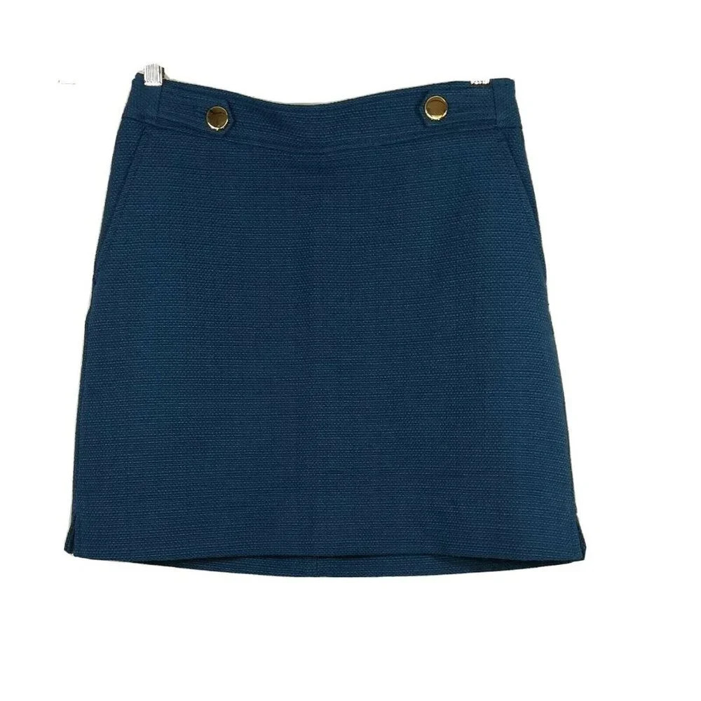 Ann Taylor Pencil Skirt Women Size 6P Textured Blue Pockets Fully Lined Career